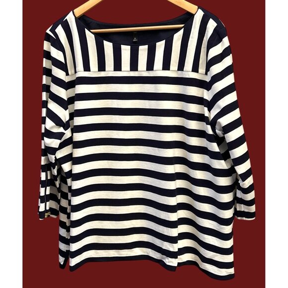 NWT Talbots Plus Size 3X Nautical Navy White Striped 3/4 Sleeve Top Coastal Chic - Picture 1 of 4